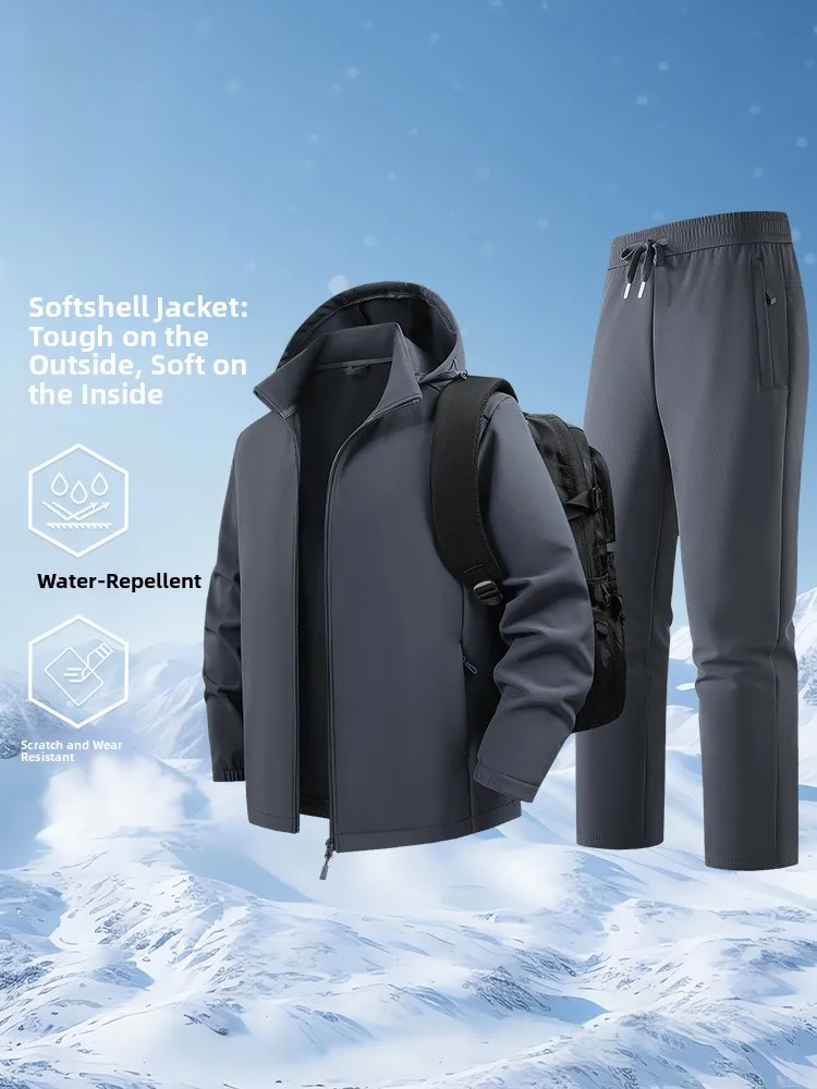 

Зимний комплект для активного отдыха и альпинизма Rn Thiened Fce для мужчин: повседневная толстовка с длинными рукавами и брюки, износостойкий