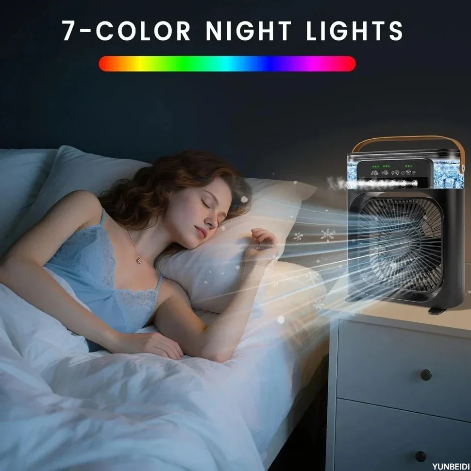 Portable 3-in-one Fan Air Conditioner with LED Light Humidifier and Timing Function Desktop Spray Fan for Home Office