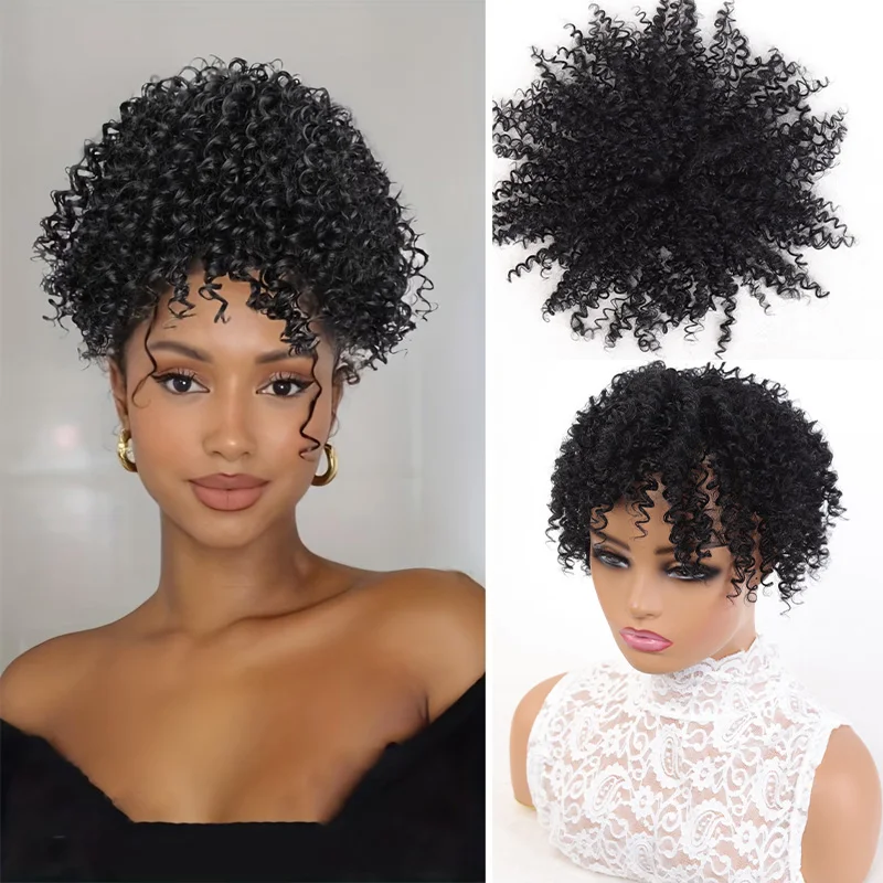 

African Fluffy Synthetic Wig Short Curly Wig Bun Hair Flap Wig