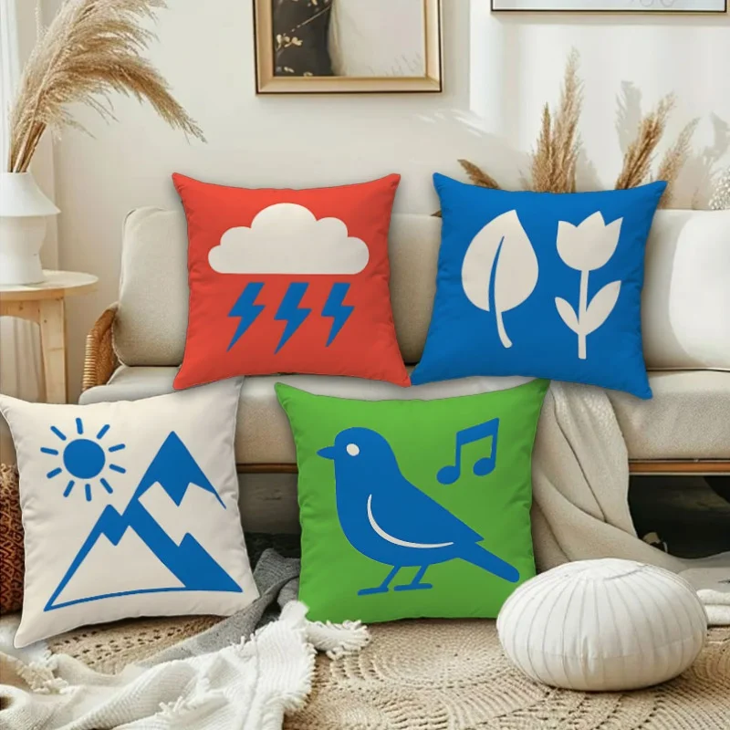 

Игривые детские наволочки с природными мотивами, декоративные наволочки с изображением солнца, гор, птиц и листьев, красочные чехлы для подушек для детской и игровой комнаты