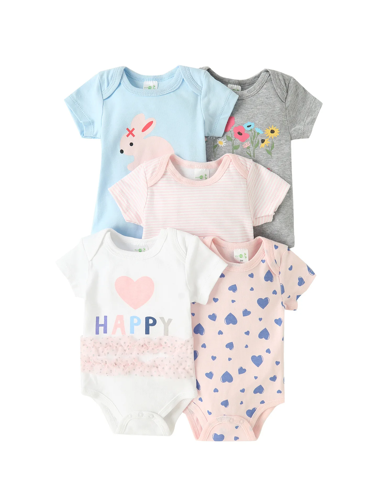 5 Pack Soft Cotton Boy Girl Baby Bodysuit Short Sleeve One-Pieces Newborn Onesie Clothing Set