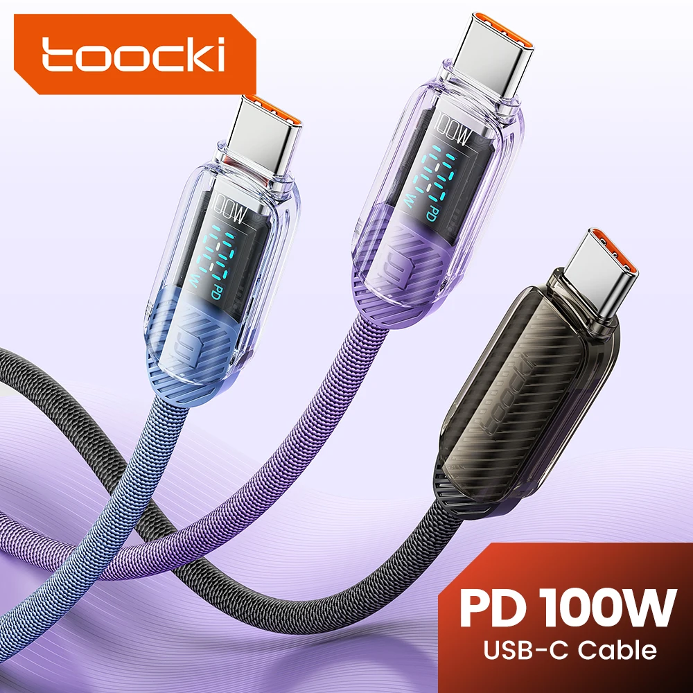 Toocki 100W 60W USB C To USB C Cable Digital Display Fast Charging Type C Cable For iPhone 15-18 Samsung Xiaomi Huawei Laptop