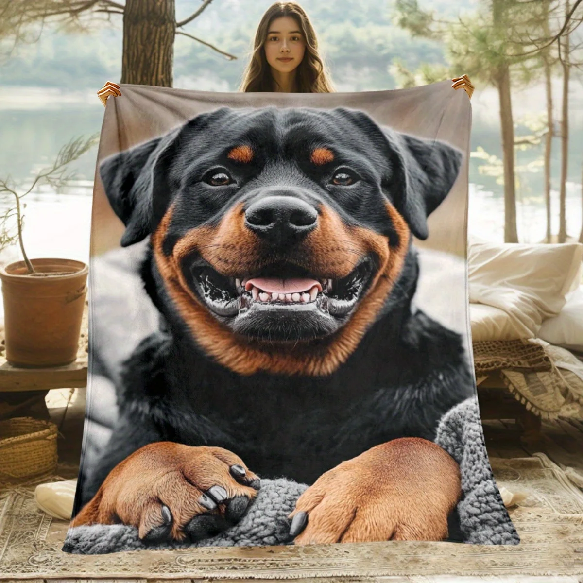 

1 Rottweiler print flannel blanket - warm and soft, perfect for sofas, beds, living rooms, offices, travel, and Christmas.