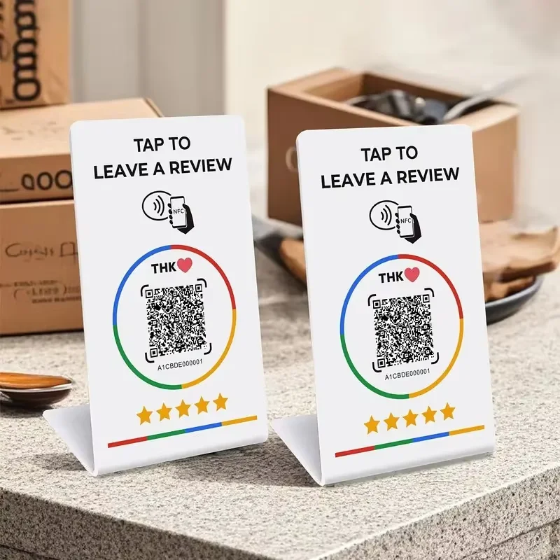 Hilo Programmable NFC 215 QR code Google Review NFC Display rack 13.56Mhz Five Star Rating System Customer Feedback Tool