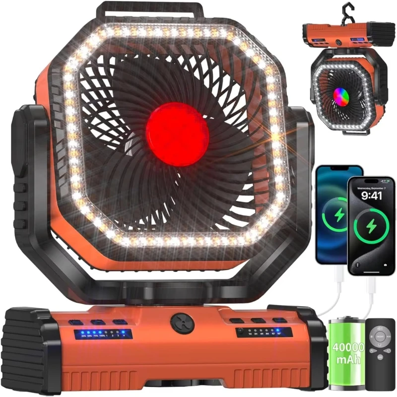 New Outdoor Camping Fan 40,000 mAh Rechargeable Fan with Illuminated USB Tent Portable Fan