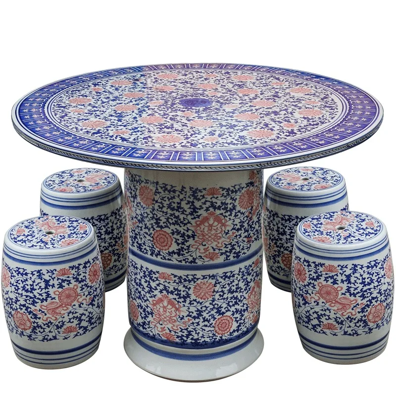 Ceramic table and stool set hand painted porcelain coffee  outdoor courtyard garden large round ornaments