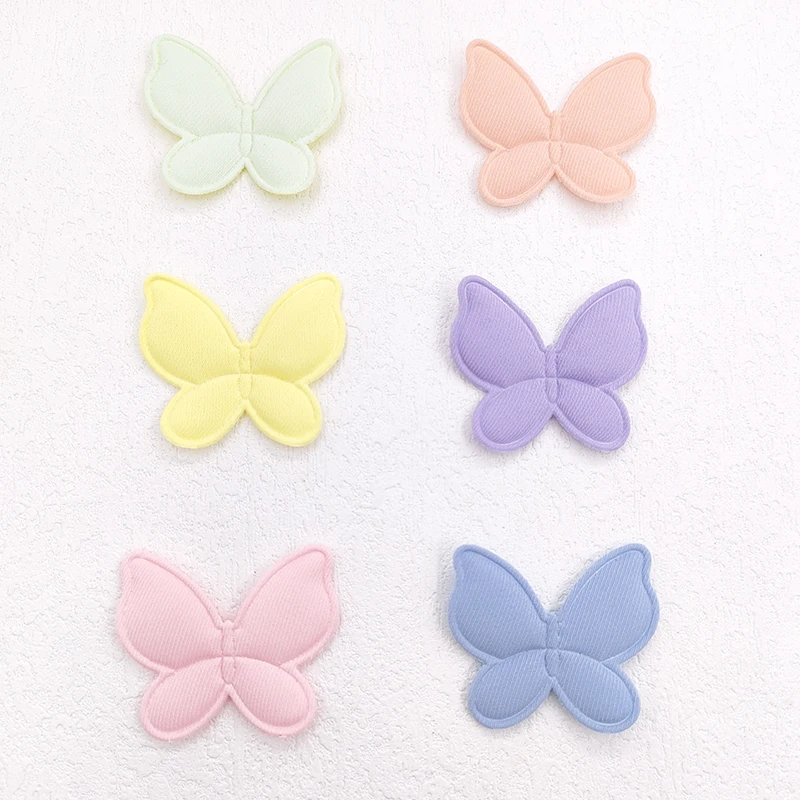 60Pcs/Lot 4*3.5CM Fabric Butterfly Padded Appliques For DIY Handmade Children Headwear Garment Accessories Patches