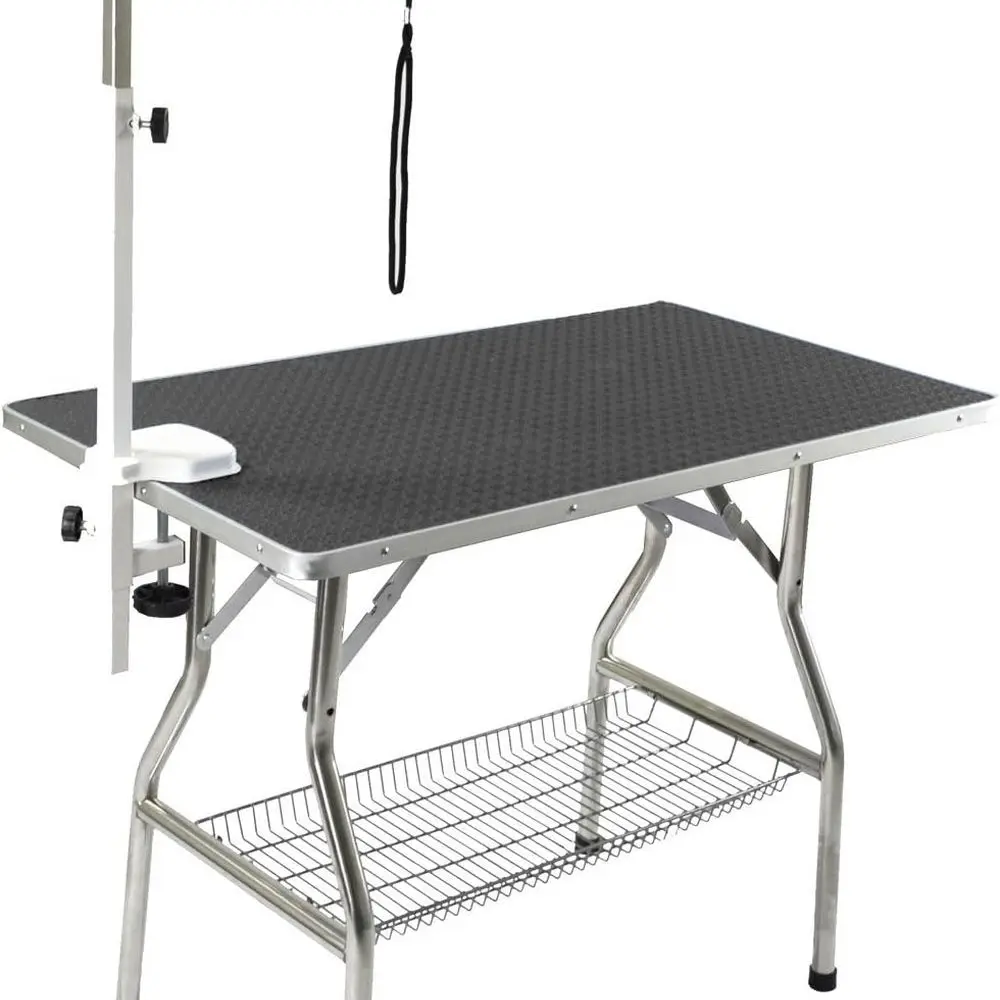 

32 Small Size Heavy Duty Stainless Steel Frame Foldable Dog Pet Grooming Table (32x21, Black)