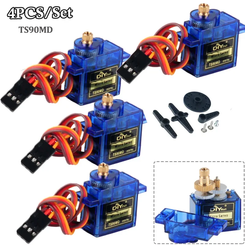 4 unids/set TS90MD Micro servomotor Digital 360/270/180 grados servos de engranaje de Metal piezas de juguetes DIY para helicóptero/avión/Robot RC