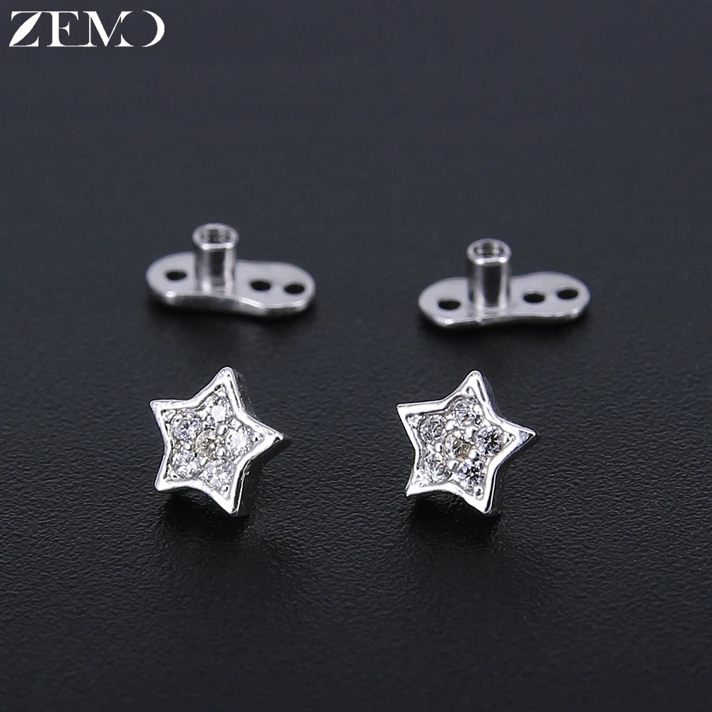 14G Cubic Zirconia Dermal Anchor Tops, 2 PCS