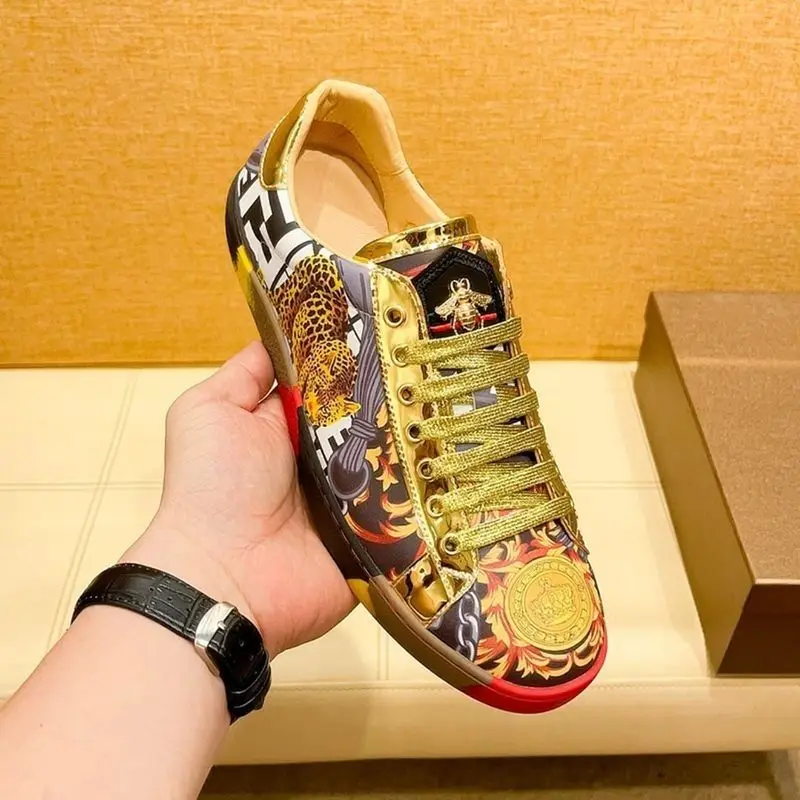 New gold high-end printed men's shoes leather breathable men's board shoes fashion casual shoes