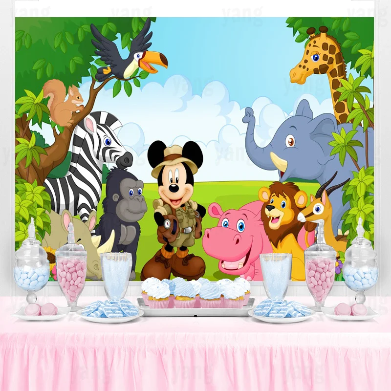 Disney Forest Zoo Cowboy Mickey Mouse  Backdrop Party Supplies Photography Backdrop Birthday Background Girls Boys Decoration