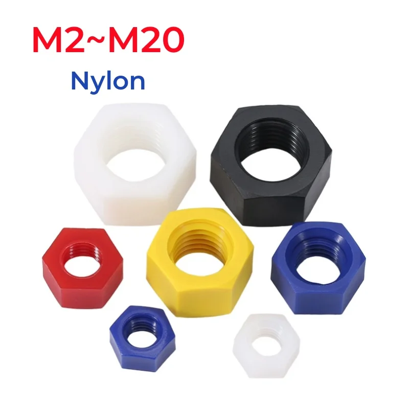 M2 M2.5 M3 M4 M5 M6 M8 M10 M12 M14 M16 M18 M20 Colourful Nylon Hex Nut Plastic Insulation Hexagonal Nuts
