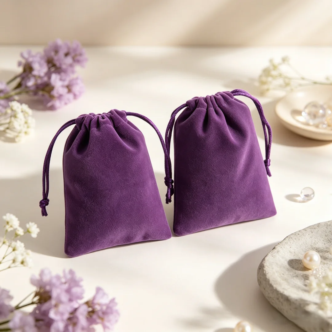 10Pcs Purple Velvet Drawstring Jewelry Pouches Packaging Bags for Charms Earrings and Small Ornaments  for Wedding Gift Packing