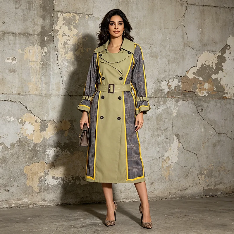 ZAMOR Wholesale 2026 New Fashion Unique Design Color Block Contrast High-End Long Women Trench Coat Outerwear