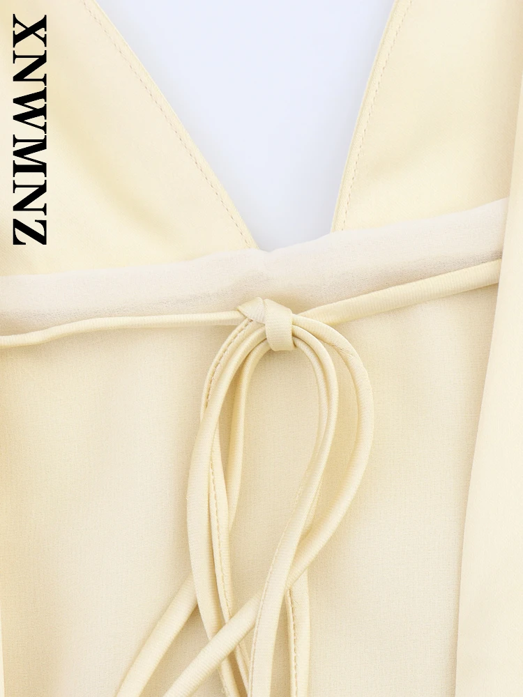 XNWMNZ 2025 ฤดูร้อนแฟชั่นสายคล้องไหล่บางแขนกุดBacklessซาตินMidiชุดเซ็กซี่เก๋ผู้หญิงไหล่ชุดTie
