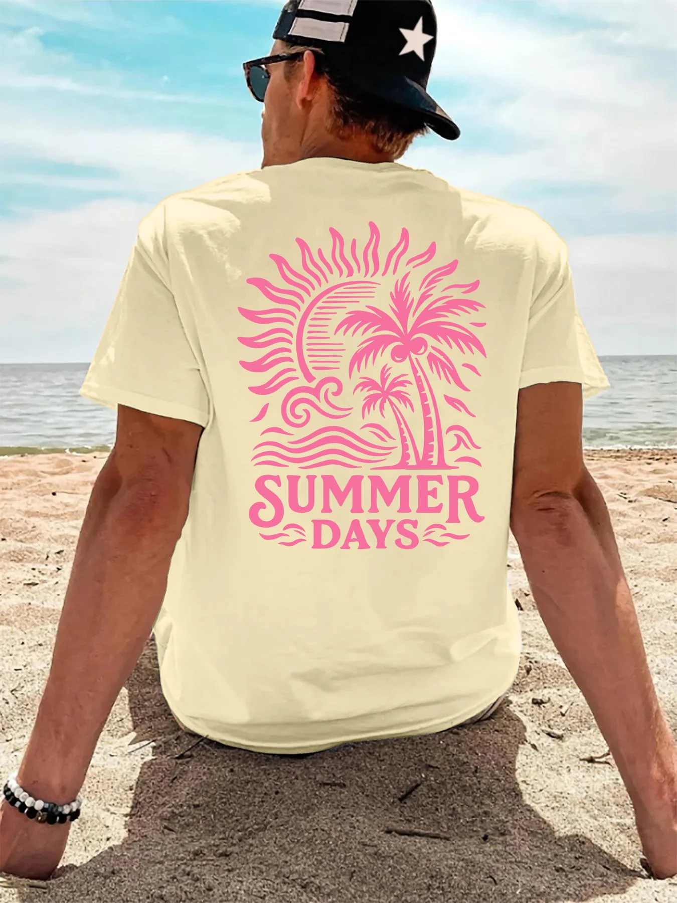 2026 Summer Street Casual Fashion Soft and Breathable Simple Coconut Tree Print Men's and Women's Pure Cotton T-Shirt