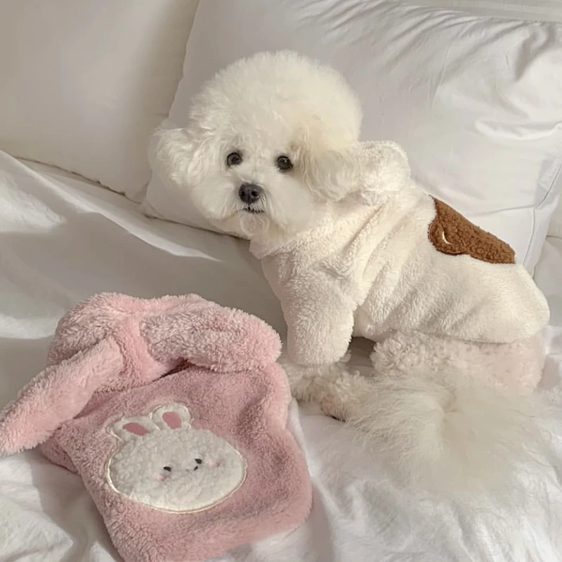 Pink Rabbit Cotton Pet Winter Clothes Autumn Teddy Warm Coat Poodle Thickened Jacket Cartoon Pattern Dog Clothes