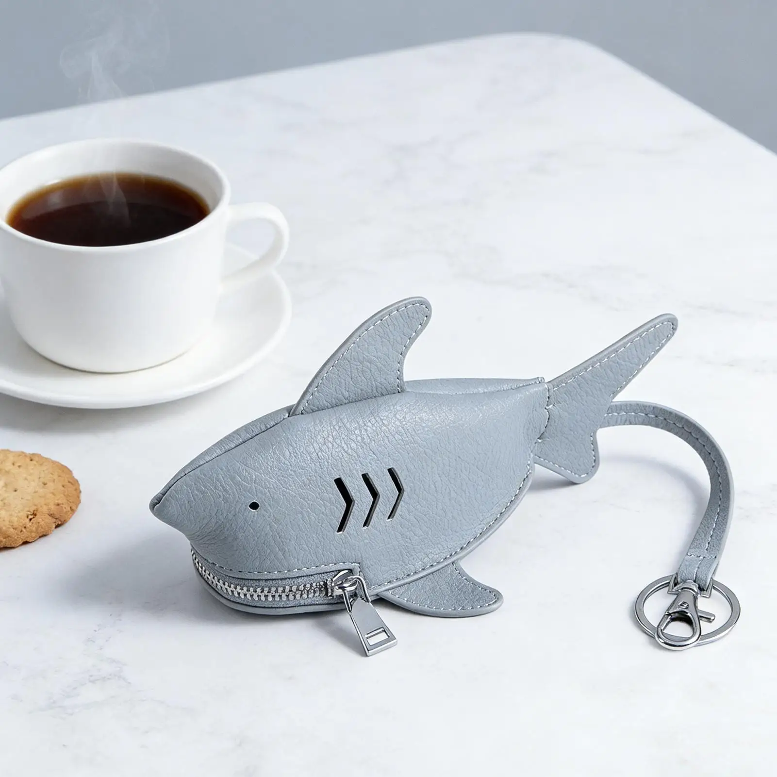 

Leather Shark Pouch Cute Portable Zipper Bag Keychain Leather Shark Pouch For Women Boys Girls Outdoor Money Keys Small Items