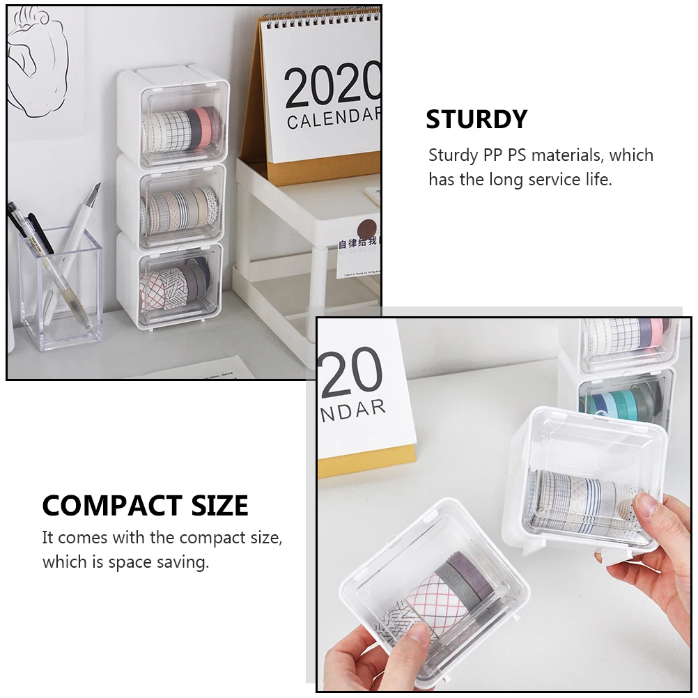 

2pcs Storage Stationery Japanese Style Desktop Tape Storage Organizer Tape Container Mini Organizer Home Office PP Durable