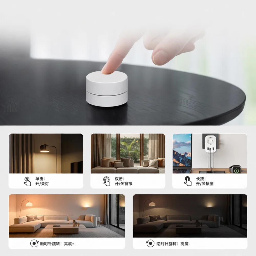 Tuya Zigbee Scene Switch Wireless Rotary Knob Dimmer Button Controller Intelligent Home Automation Lighting Device