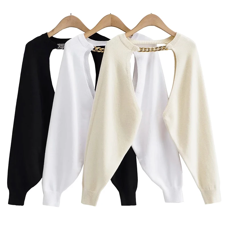 Losse oulder lange Sve gebreide trui Ultra ort Chain hangend Ne Wide Lazy Casual wollen dames cover-up Street Sle