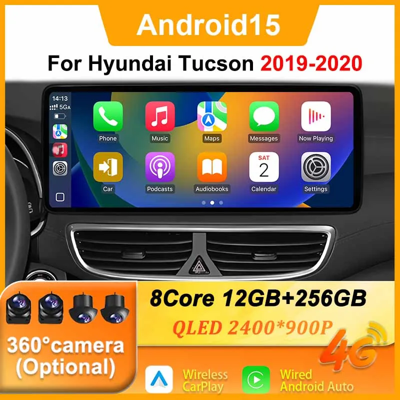 

Android 15 для Hyundai Tucson 2019 2020, беспроводной Carplay Android Auto DSP, стерео, Bluetooth, GPS-навигация, 12,3-дюймовый QLED-экран