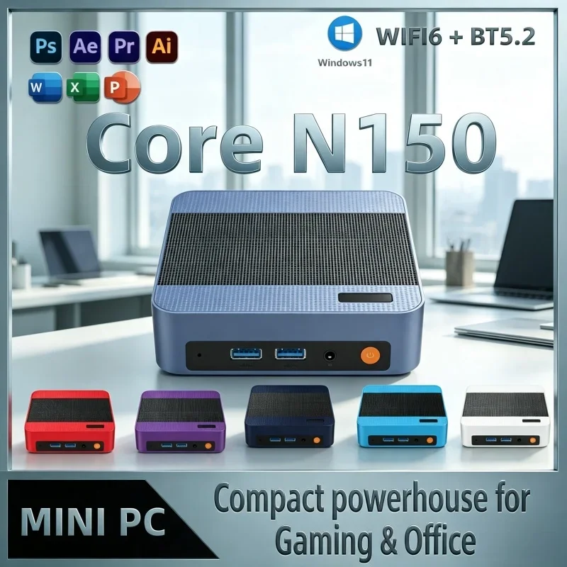 12 Colors Mini PC Intel Twin Lake N150 Windows11 1TB SSD 16GB 32GB RAM WIFI 6 BT5.2 Light Gaming Mini Desktop PC
