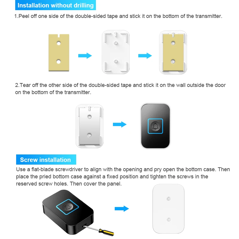 Intelligent Wireless Doorbell 300M Range 5-Volume Outdoor Waterproof Doorbell Samrt Home Welcome Door Chime Kit EU US Plug