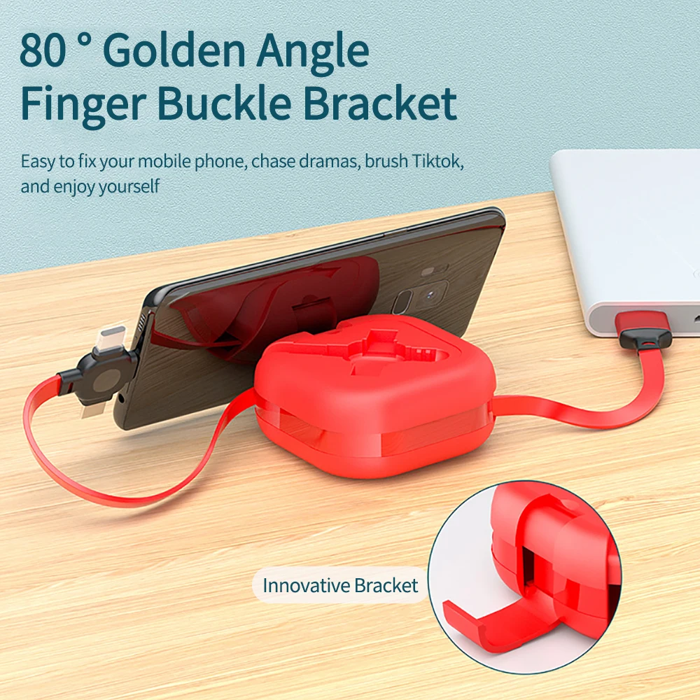 3 in 1 Retractable USB Type C Micro USB Charging Cable with Mobile Phone Holder Portable Charger Data Cable for iPhone 13 12 Pro