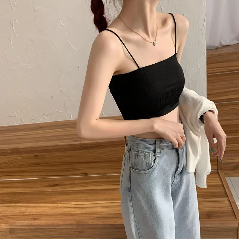 Fashion Women's Summer Ice Silk Seamless Bras Sexy Push Up Word Sling Lingerie White Bralette Tube Top Female Tanks #5