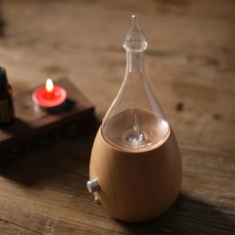 Waterless Nebulizing Aroma Essential Oil Diffuser Wooden Glass Aromatherapy Diffuser Nebulizer LED Light For Home Office