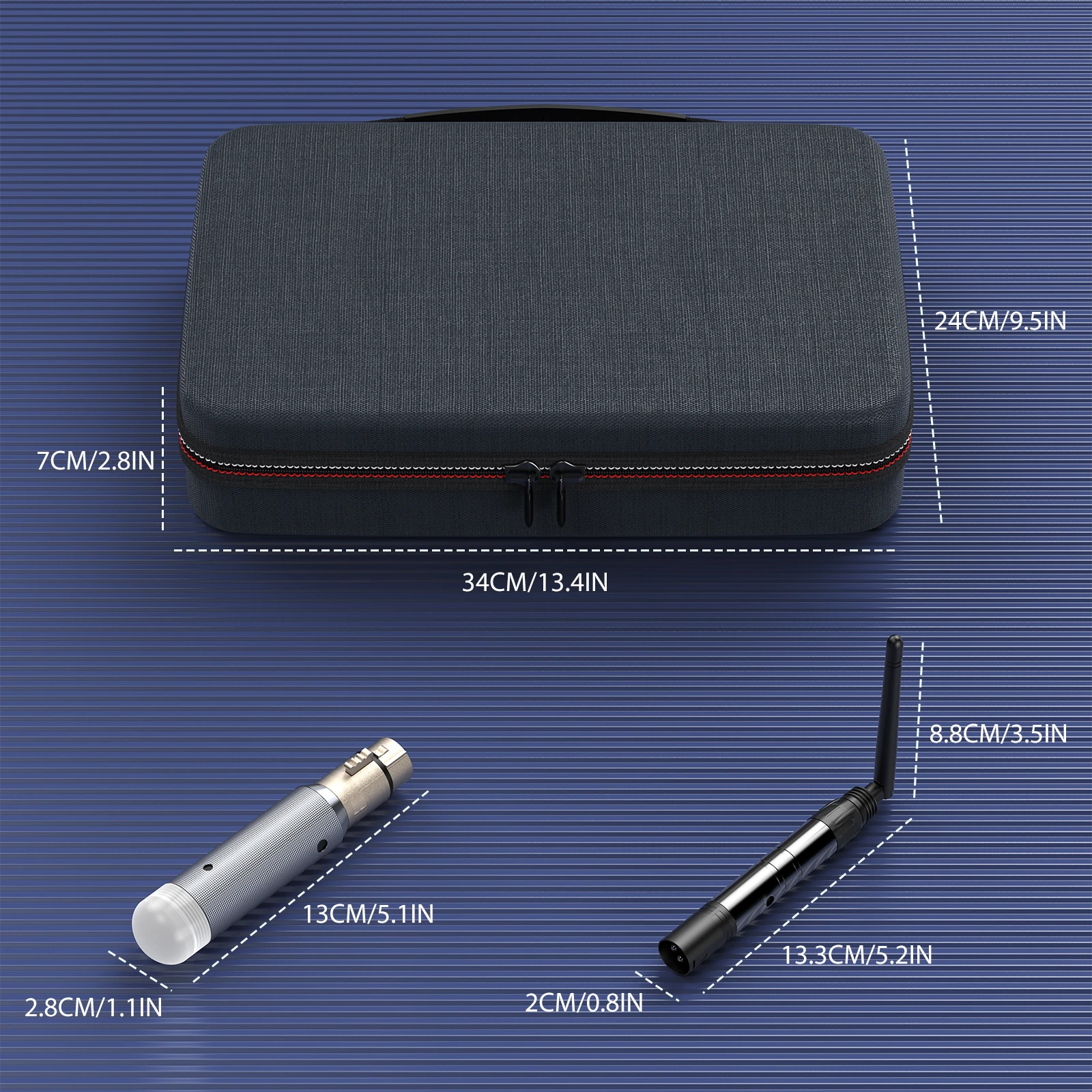 U'King 3 قطعة استقبال قابلة للشحن وجهاز إرسال DMX512 اللاسلكي ومجموعة حافظة مدمجة في بطارية التحكم في إضاءة المسرح لشريط الحفلات