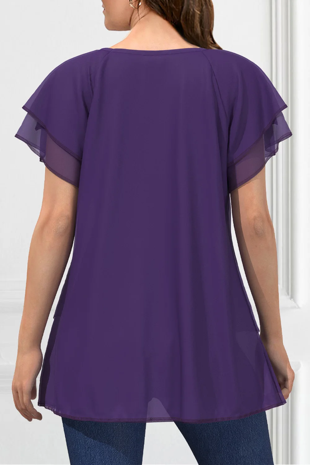 Women Plus Size Blouse Chiffon Short Sleeve Round Neck Elegant Irregular Hem Office Lady Summer Chiffon Blouse Tops image 3
