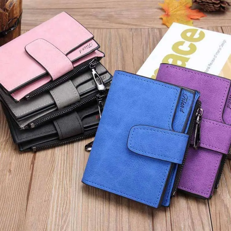 Women's Short Leather Wallet Matte Surface Hasp Simple Small Handbag Purse