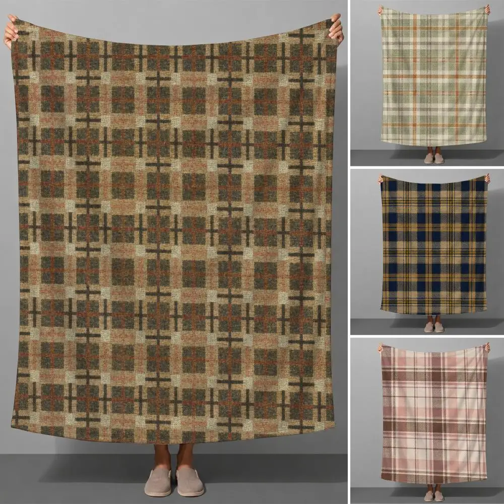 Vintage Plaid Rustic Tartan Textile Pattern Art Throw Soft Flannel Throw Blanket for Couch Bed Sofa Warm Cozy All Season