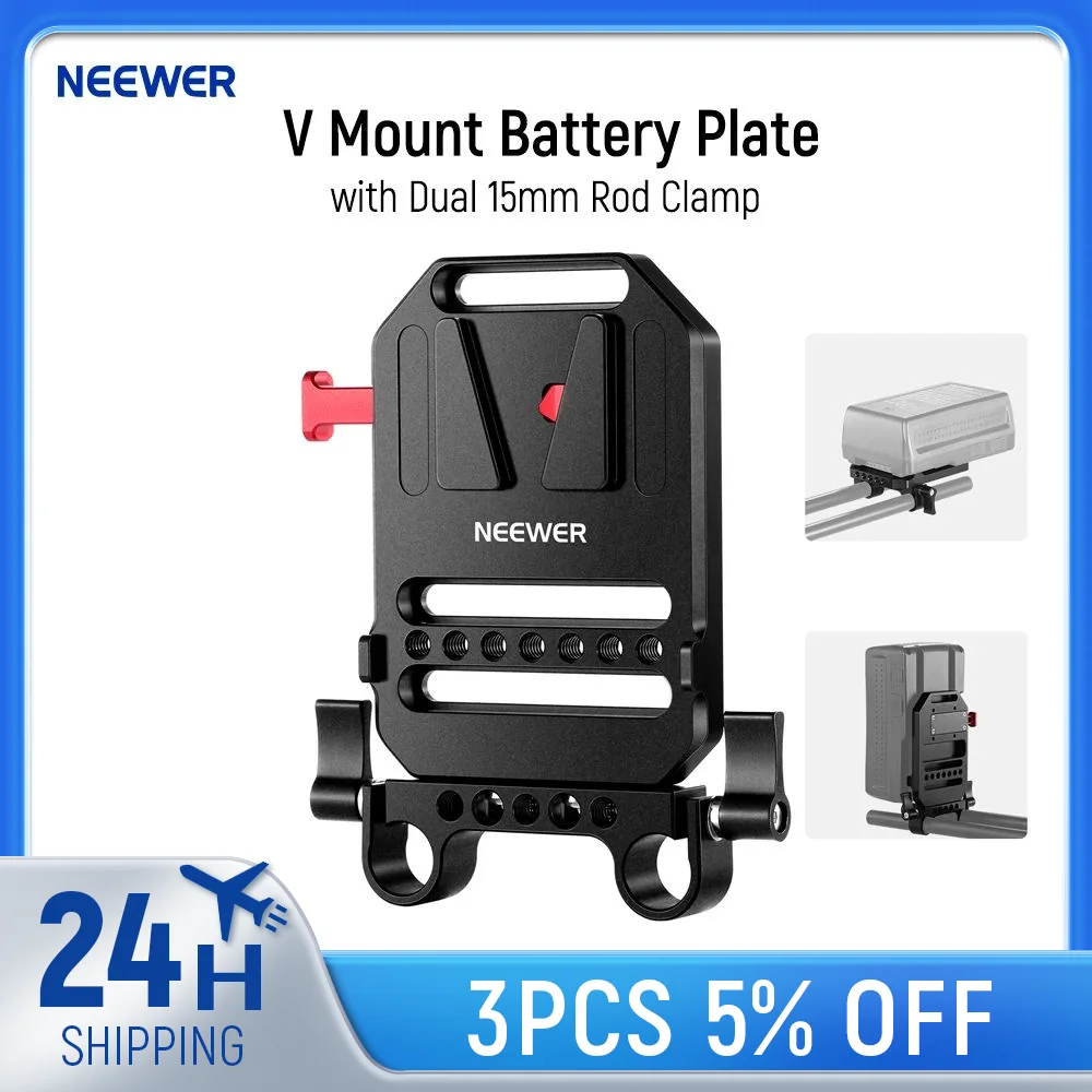 

NEEWER V Mount Battery Plate with Dual 15mm Rod Clamps Metal V Lock Battery Mounting Plate Fits Camera Cage Rig