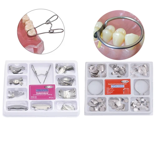 Banda de matriz Dental, matrices contorneadas seccionales, cuñas de repuesto, Kit Universal de matriz con Clip de resorte
