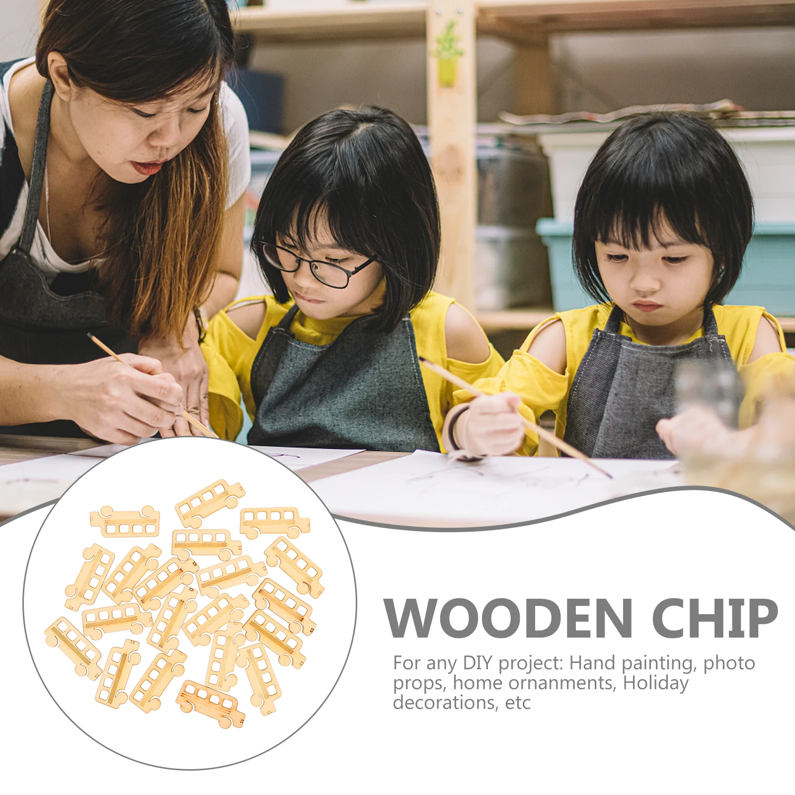 

20Pcs Handmade Bus Wooden Slices Graffiti Decor Crafting Accessories Creative Wooden Ornaments