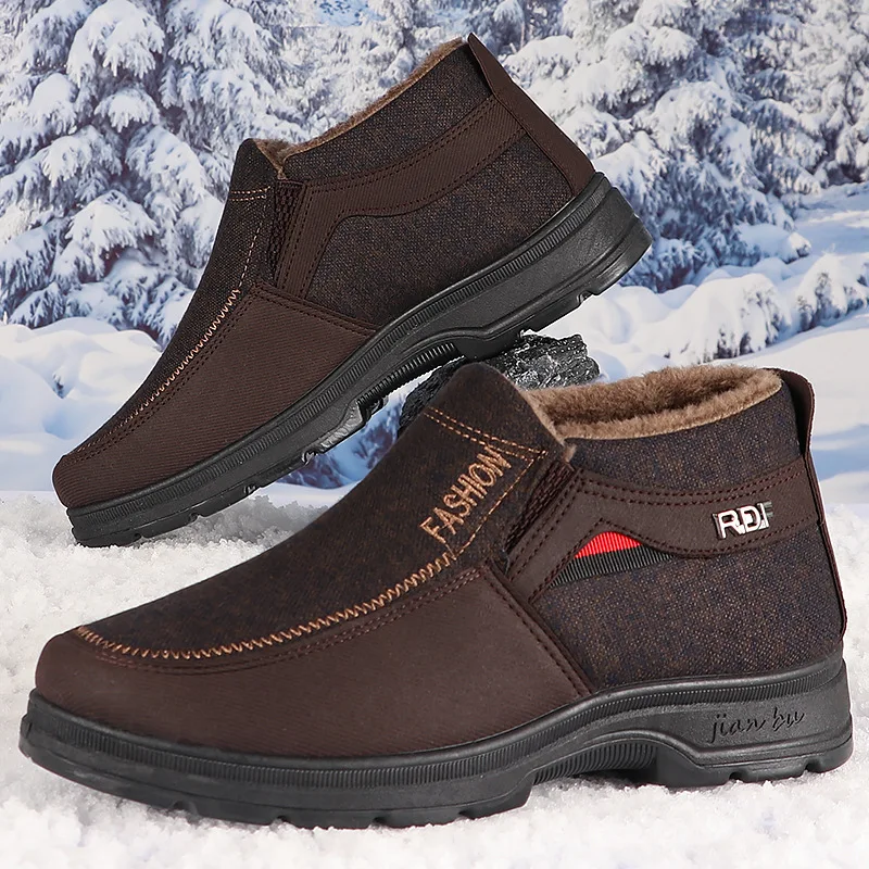 

Мужская хлопковая обувь, зимние теплые туфли на флисовой подкладке на мягкой подошве, нескользящая повседневная хлопковая обувь для пожилых людей.