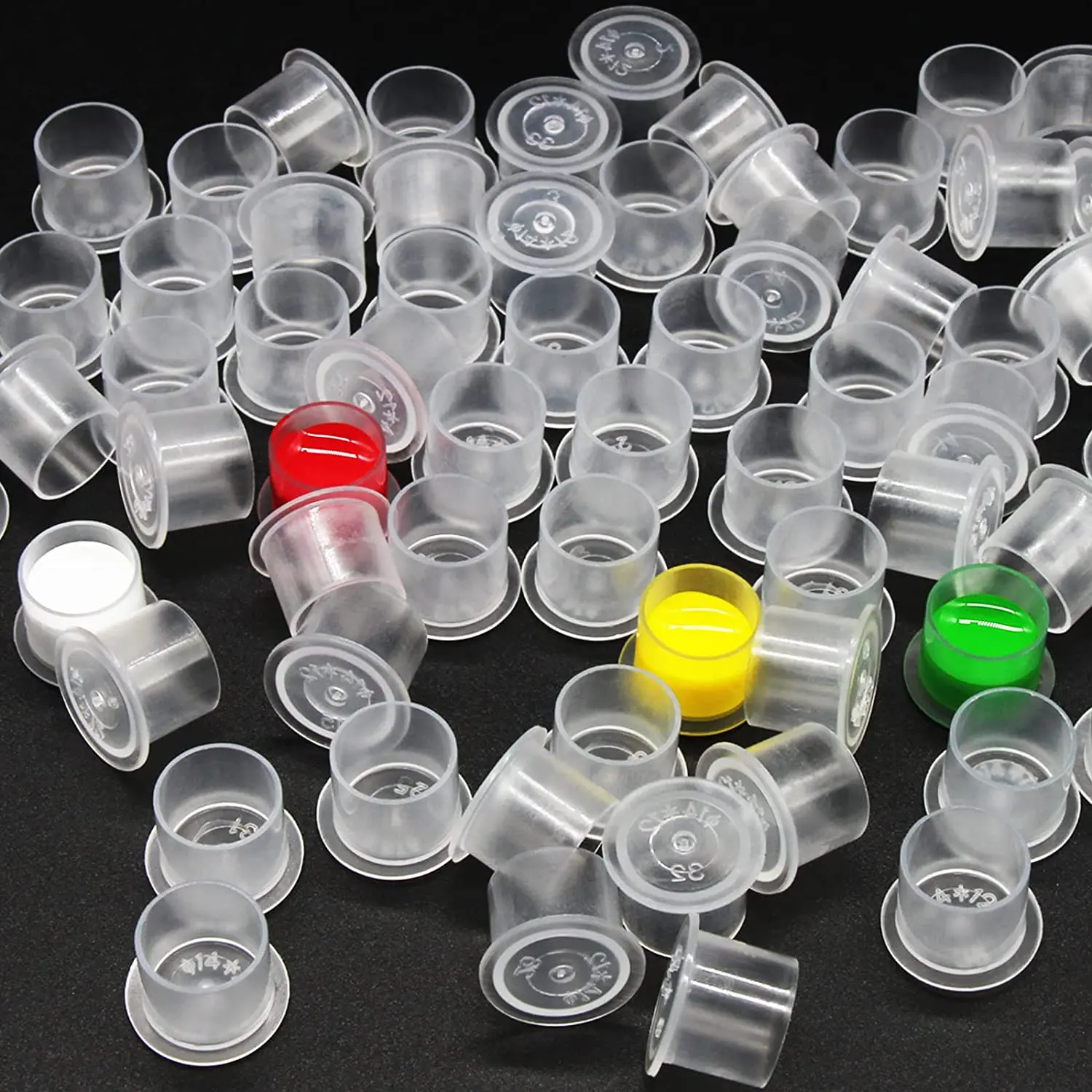 100pcs Plastic Clear Tattoo Ink Cups Caps 17mm 14mm 11mm Clear Self Standing Ink Caps Container for Tattoo Pigment Accessories