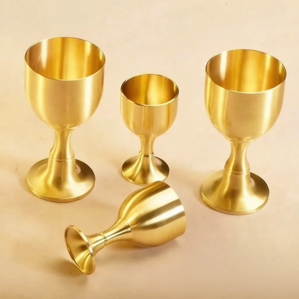 Decorative Brass Goblet Traditional Chinese Wine Cup Metal Chalice Holy Water Offering Ritual Vessel Desktop Craft Ornament