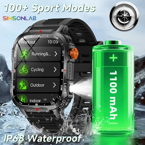 Imagen 1 del producto 2025 Global Hiking Smartwatch Pantalla de 2,01 pulgadas Batería de 1100 mAh Luz LED Brújula IP68 Asistente de voz Reloj deportivo al aire libre