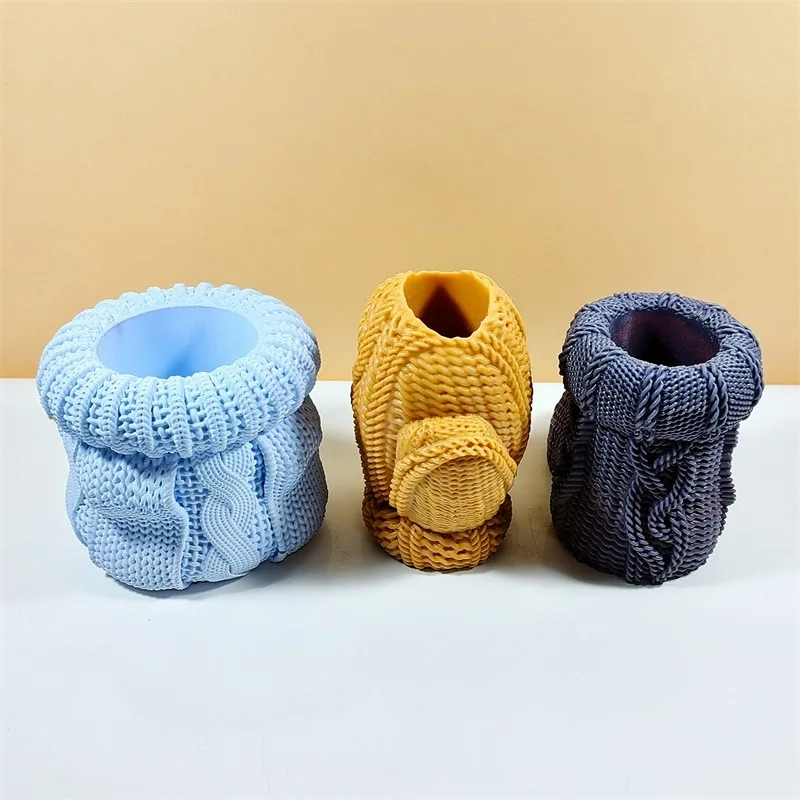 Woolen Glove Sock Cuff Vase Silicone Mold Scented Stone Ornaments Homemade Ashtray Flower Pot Pen Holder Handicraft Gift