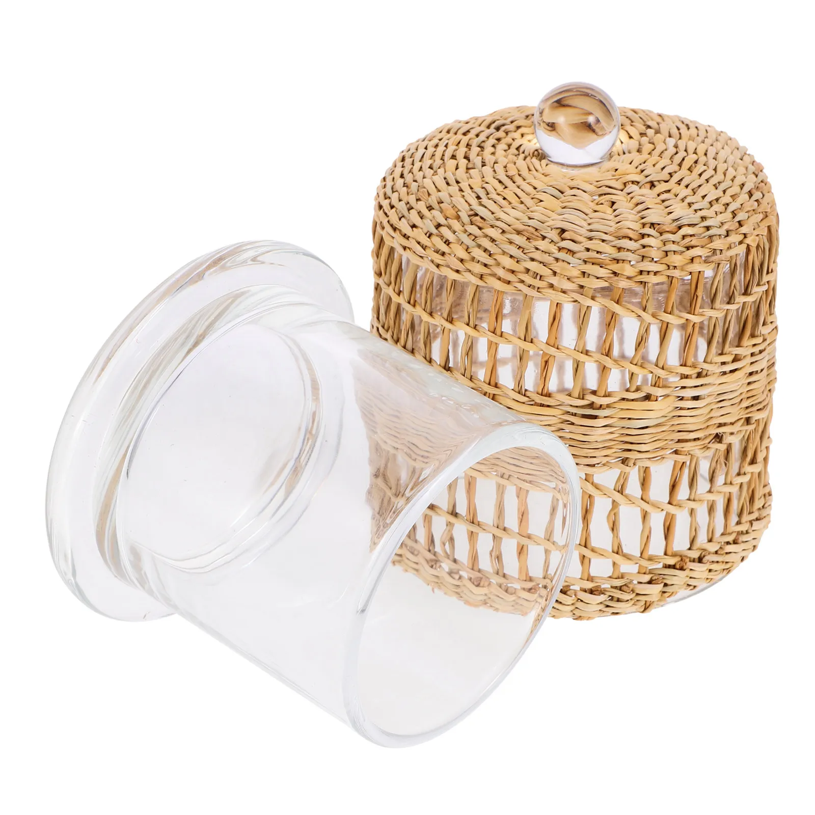 Rustic Straw Wrapped Glass Cover Dome Glass Candleholder Cloche for Home Decorative Warm Atmosphere Cover