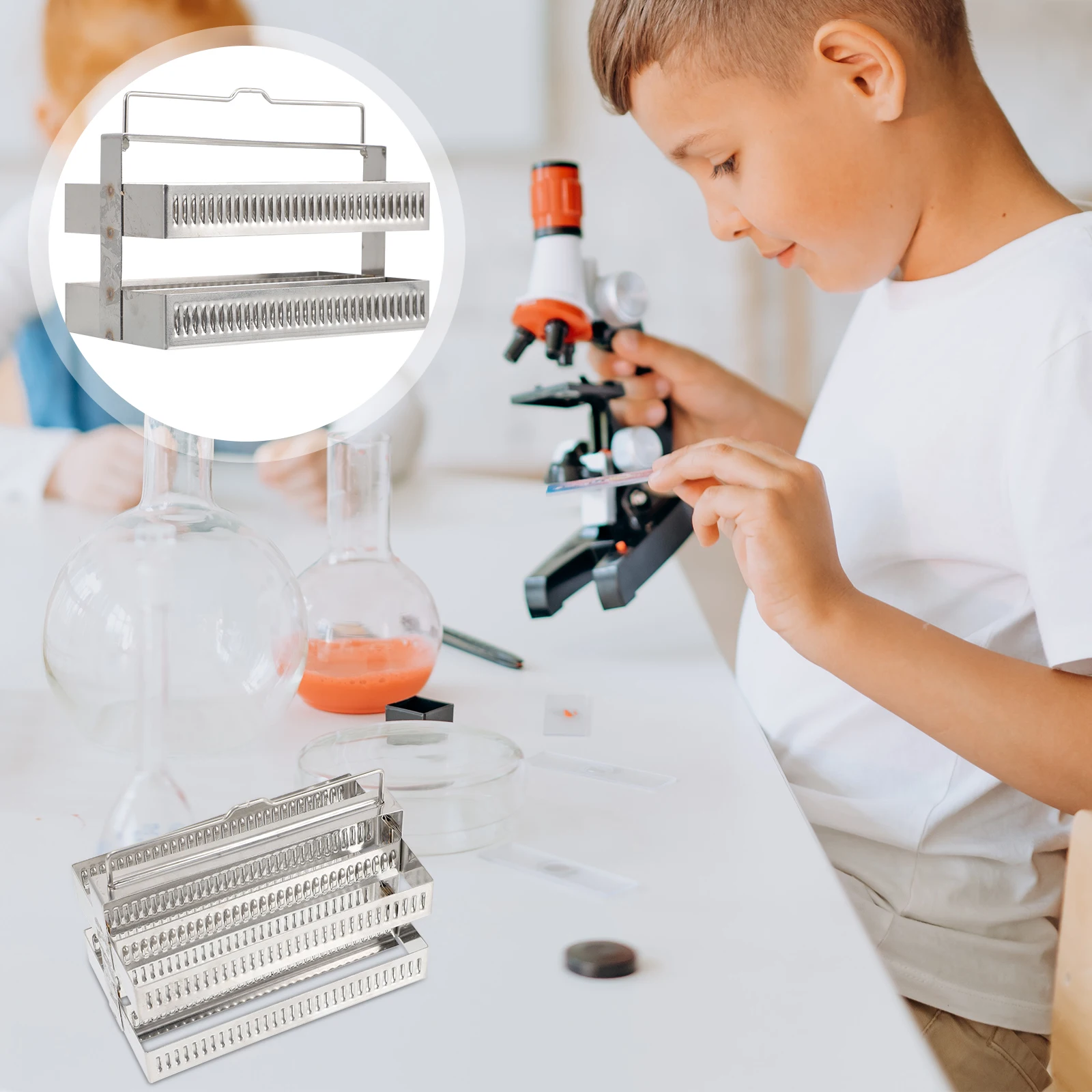

Stainless Steel Staining Rack Slide Drainer Microscope Accessories Holder Tool Glass Slides ganizer