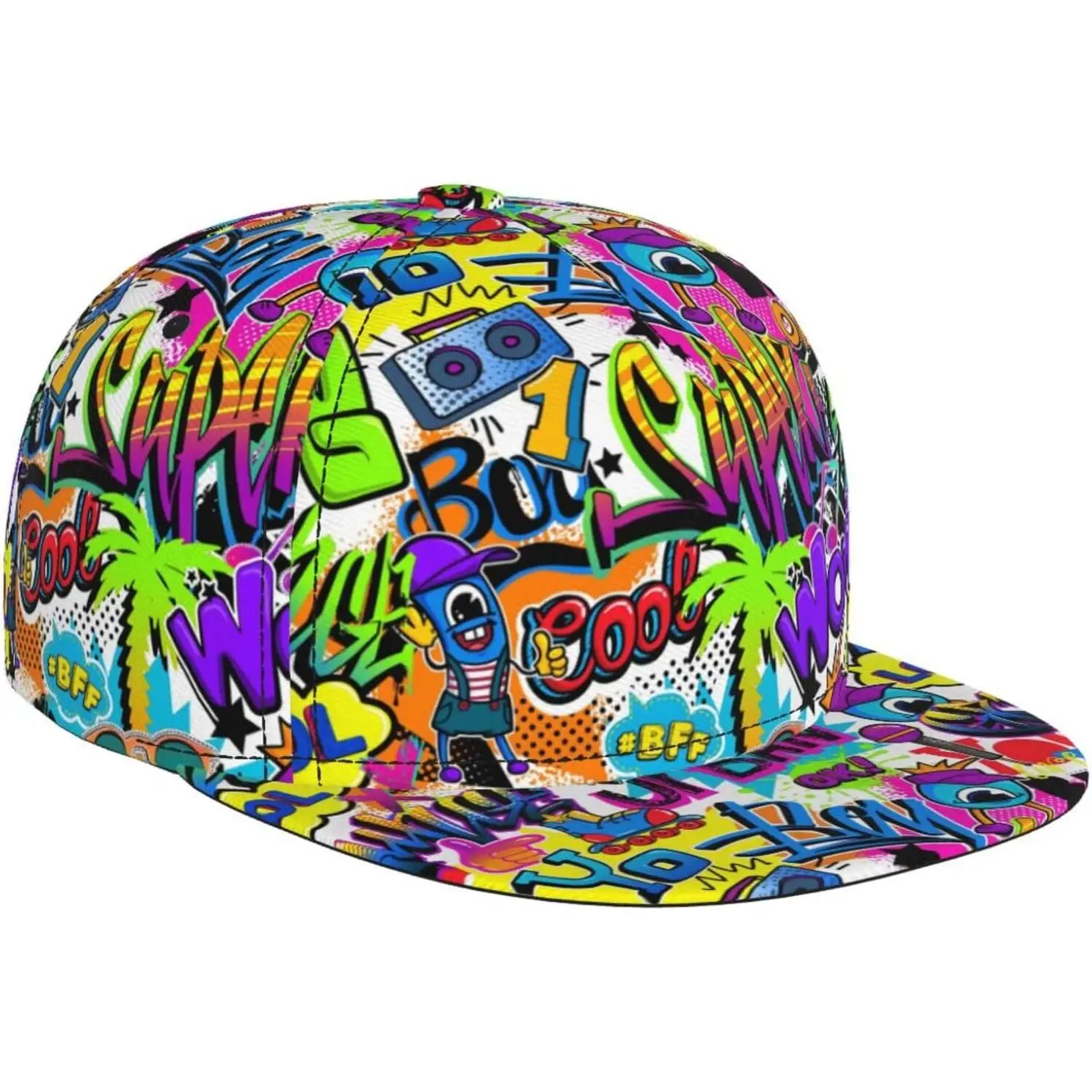 Vibrant Graffiti Retro Pop Art Snapback Cap Graffiti Snapback Baseball Cap Hip Hop Style Adjustable Flat Bill Brim Hat Unisex