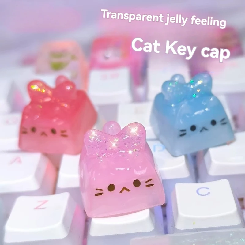 

Cute Translucent Jelly Cat Keycap 1Pc. Resin Cross MX Switch Personalized Keycap for Mechanical Keyboard Accessories Girls Gift