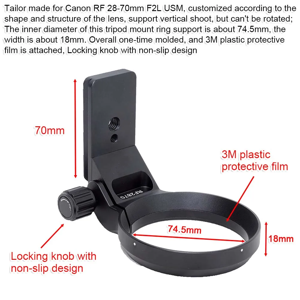 iShoot Lens Collar Tripod Mount Ring for Canon RF 28-70mm f/2L USM, with Arca-Swiss Fit Quick Release Plate Dovetail