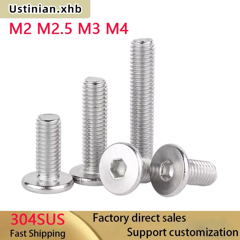 

304 Stainless Steel CM Hex Hexagon Socket Ultra Thin Super Low Flat Wafer Head Allen Cap Screw Lengthened Bolts M2 M2.5 M3 M4